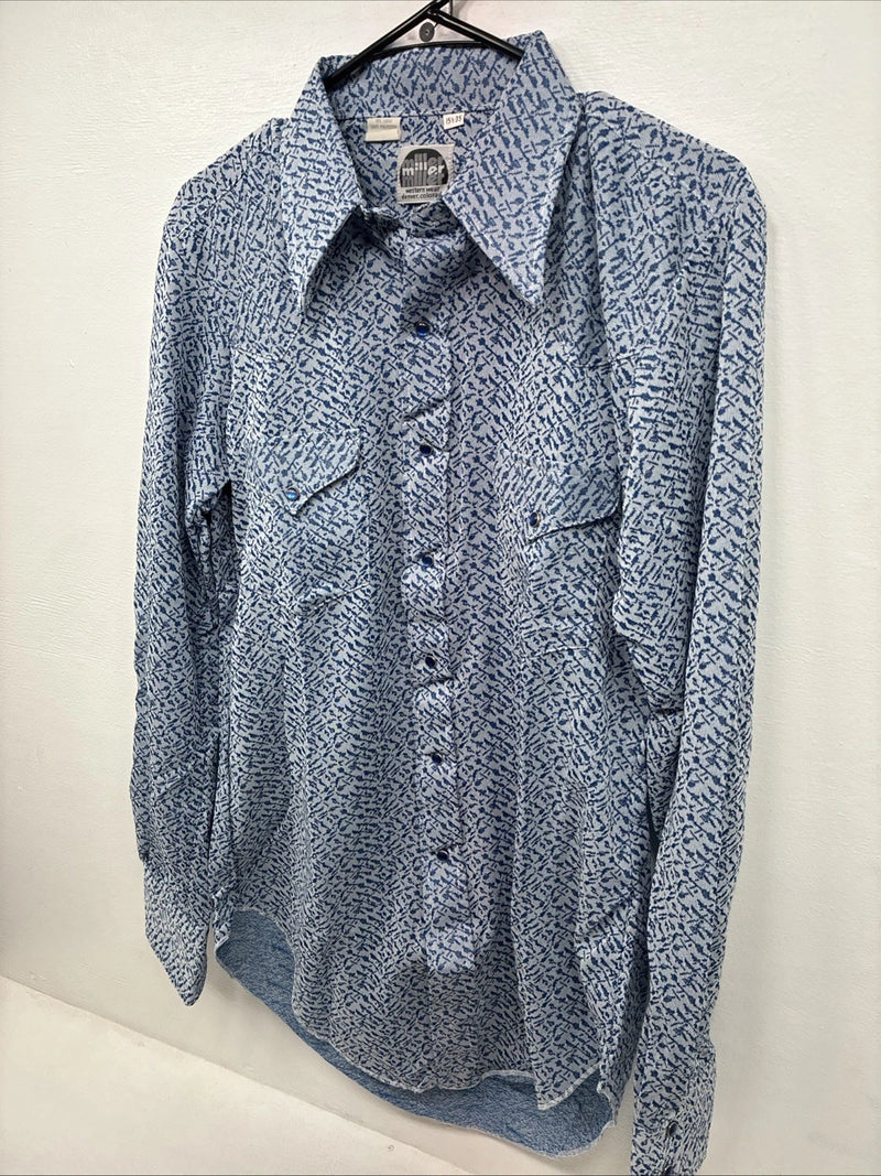 New Women’s Miller Blue Deigned Long Sleeve Pearl Snap 15.5 Large LL-59