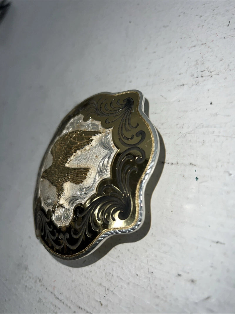 New Men’s Women’s Montana Silversmiths Gold Silver Black Bird Belt Buckle. F-18