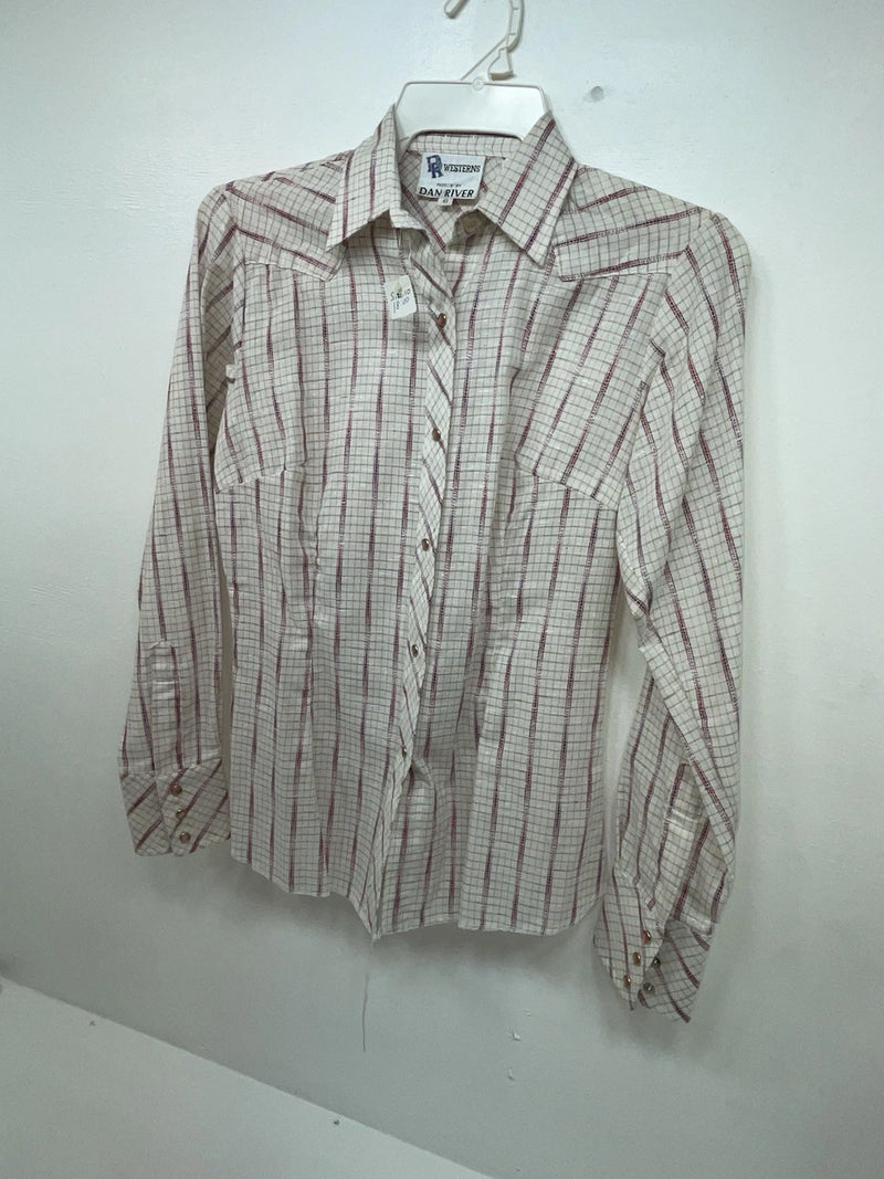 New Women’s White Striped DR Westerns Long Sleeve Button Up Shirt 3B-86