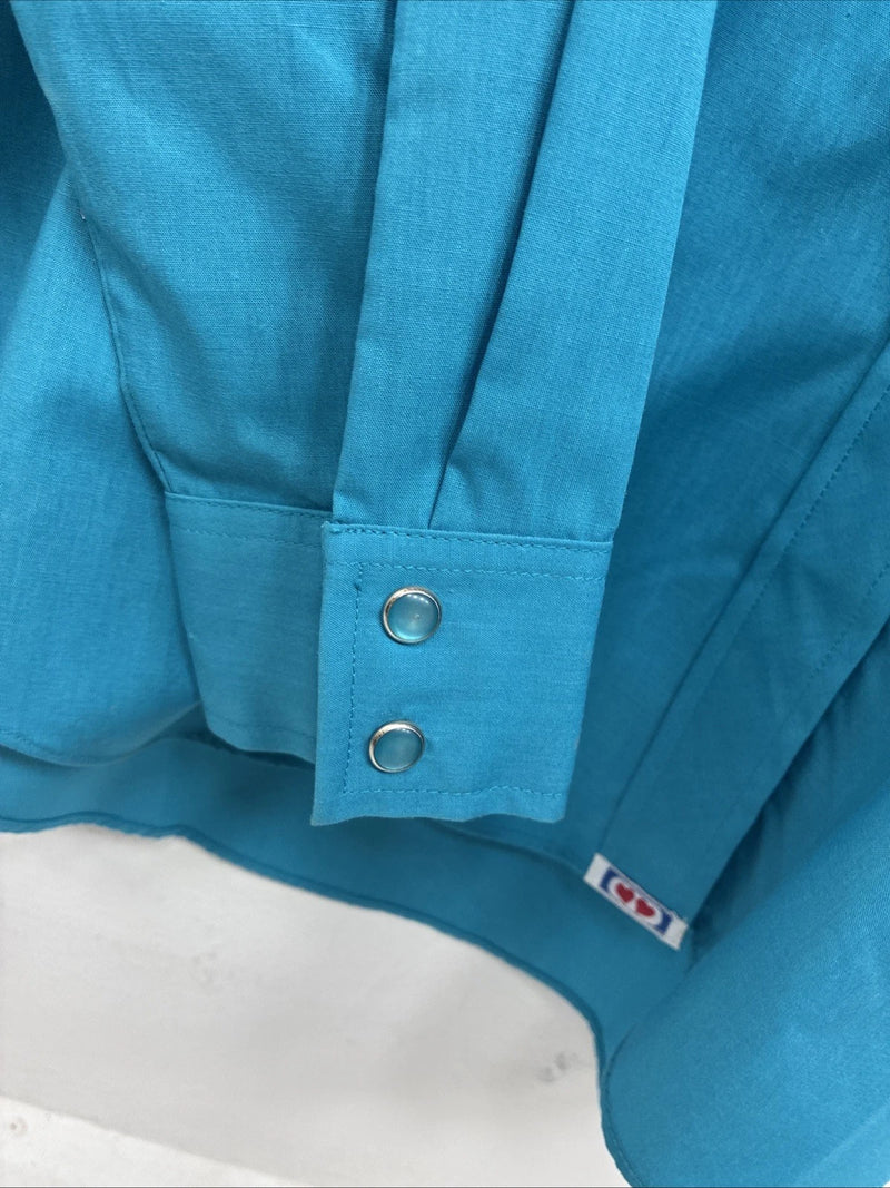 New Women’s Country Charmers Blue Long Sleeve Pearl Snap Large DD-68