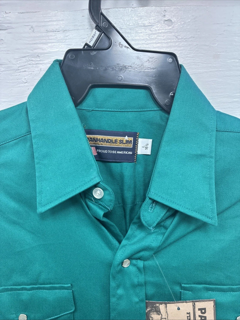 New Men’s Panhandle Slim Green Long Sleeve Pearl Snap 16.5 Large V-89