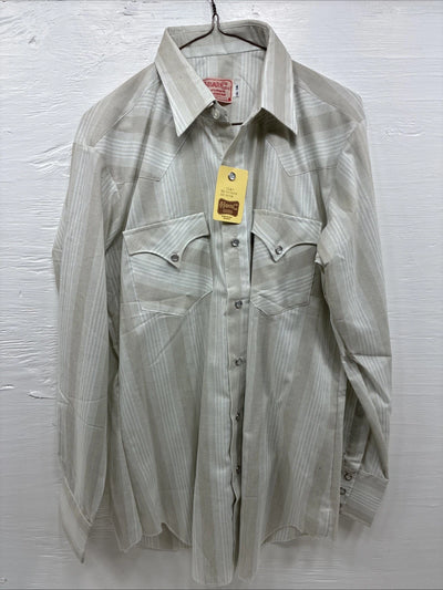New Men’s H Bar C Tan White Stripe Long Sleeve Pearl Snap 16 X 34 Large Q-87