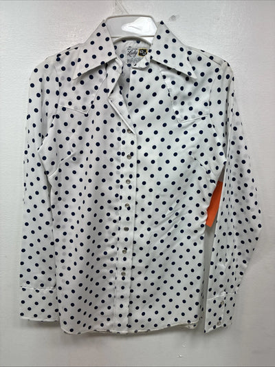 New Women’s Dickson Jenkins Blue Polkadot Long Sleeve Pearl Snap Size 30 MM-58