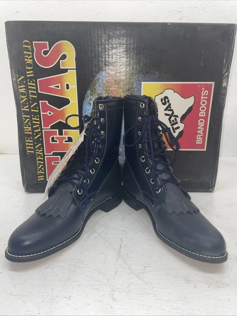 New Women’s Blue Lace Up Texas Brand Cowboy Boots. 4445 7 M. 18-81