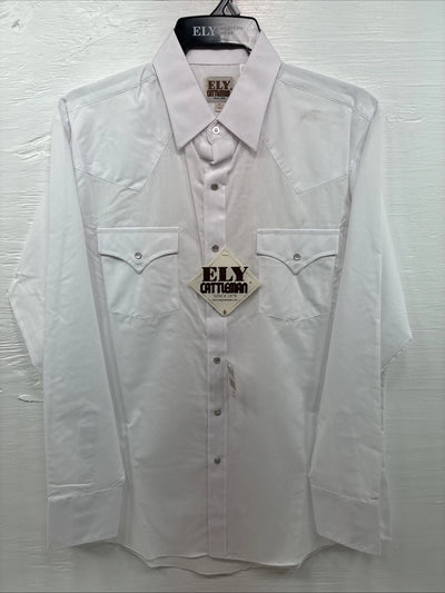 New Men’s ELY Cattleman White Western Long Sleeve Pearl Snap 16 X 35 Large T-62