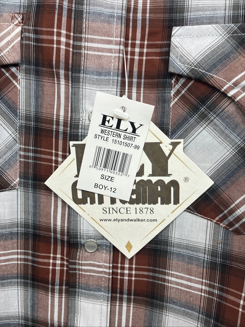 New Kids ELY Cattleman Orange Plaid Long Sleeve Pearl Snap Size 12 DD-37