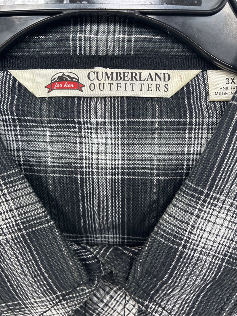 New Women’s Cumberland Black Plaid Long Sleeve Pearl Snap 3XL GG-67