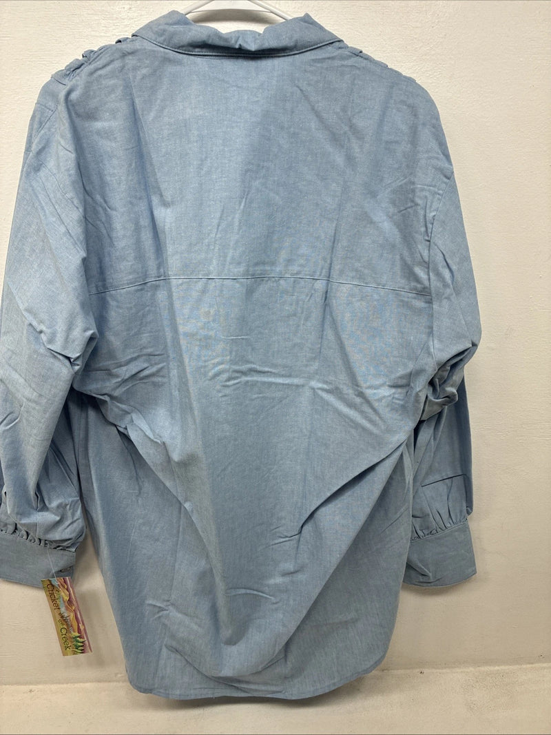 New Women’s Cricket Creek Blue Long Sleeve Button Up Size Large TT-66 