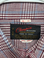 New Men’s Champion Western Red Plaid Long Sleeve Pearl Snap 16.5 Large X-68
