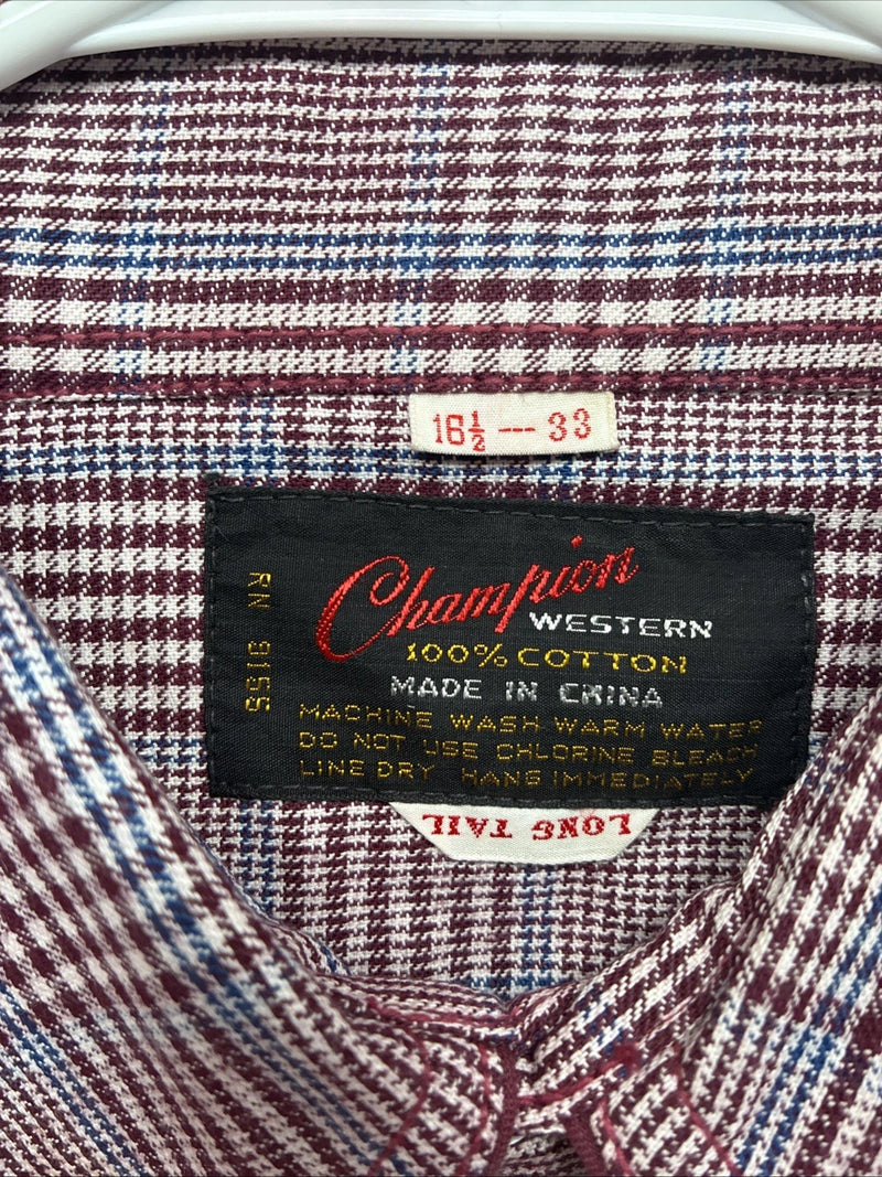 New Men’s Champion Western Red Plaid Long Sleeve Pearl Snap 16.5 Large X-68