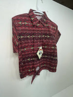 New Women’s Red Aztec Cumberland Outfitters Short Sleeve Button Up Shirt 3B-103