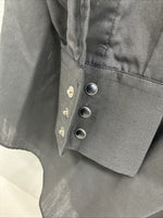 New Men’s ELY Diamond Black Blue Rose Design Long Sleeve Pearl Snap Medium K-35
