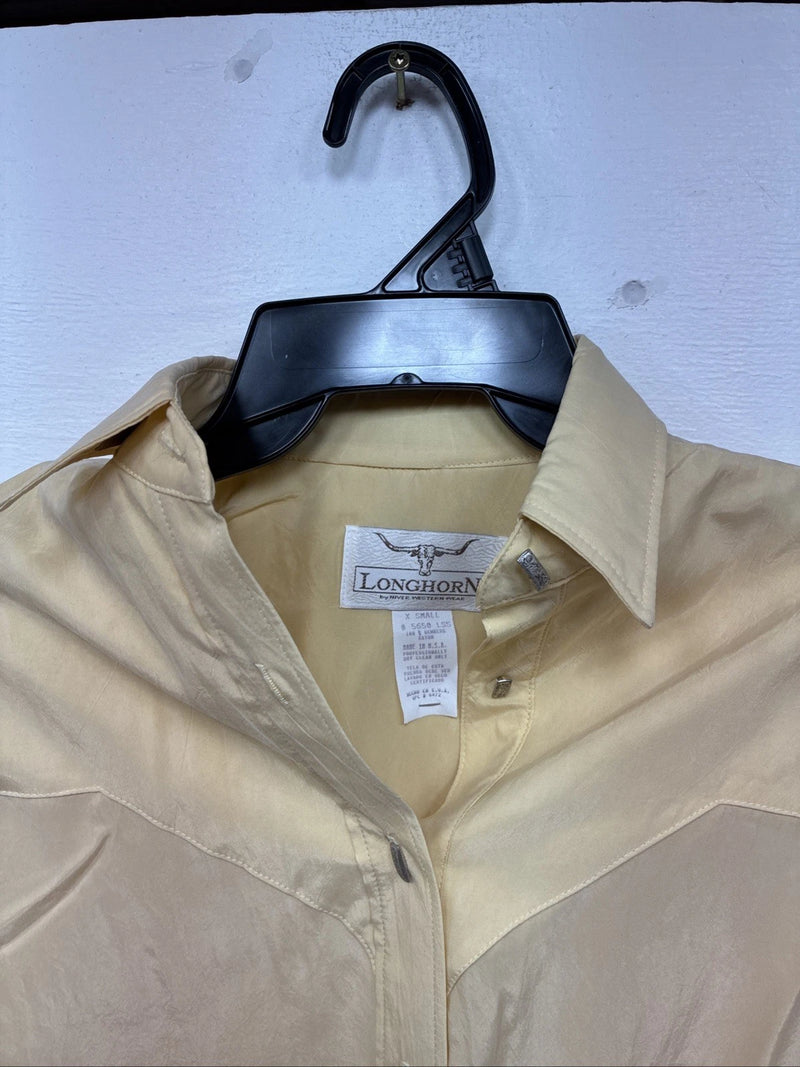 New Women’s Longhorn Yellow Short Sleeve Button Up Padded Shirt X-Small LL-71