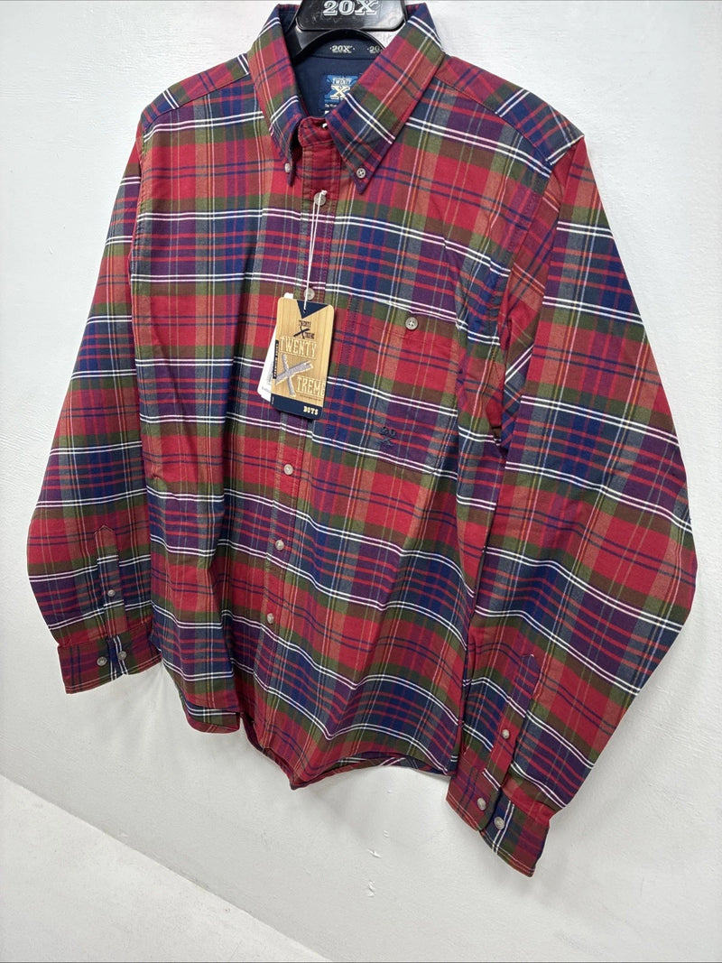 New Boys Twenty X Red Plaid Long Sleeve Pearl Snap XL DD-91