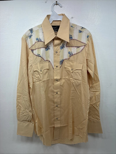 New Women’s Champion Western Yellow Long Sleeve Pearl Snap 15.5 Large KK-18