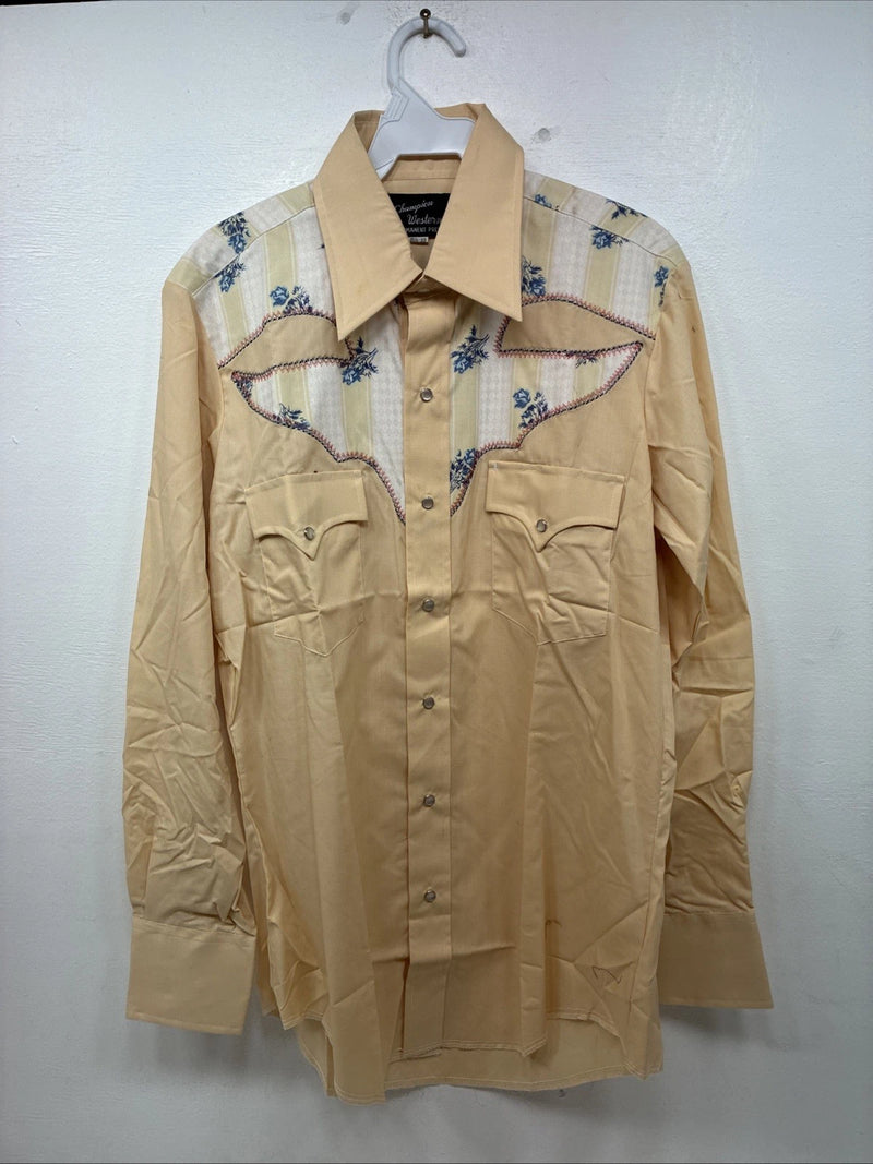 New Women’s Champion Western Yellow Long Sleeve Pearl Snap 15.5 Large KK-18