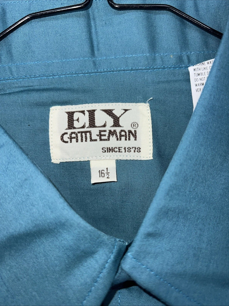 New Men’s Blue ELY cattleman Short Sleeve Pearl Snap Shirt. 16.5 Large G-71