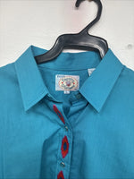 New Women’s Country Charmers Teal Long Sleeve Pearl Snap Large GG-1
