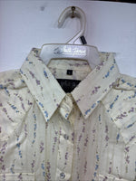 New Women’s White horse Yellow Floral Long Sleeve Pearl Snap Large GG-86