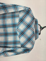 New Women’s Cumberland Blue Plaid Long Sleeve Pearl Snap XL  GG-79