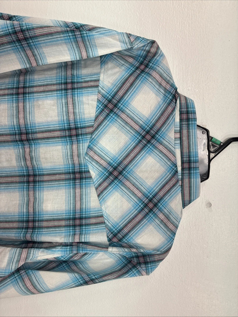 New Women’s Cumberland Blue Plaid Long Sleeve Pearl Snap XL  GG-79