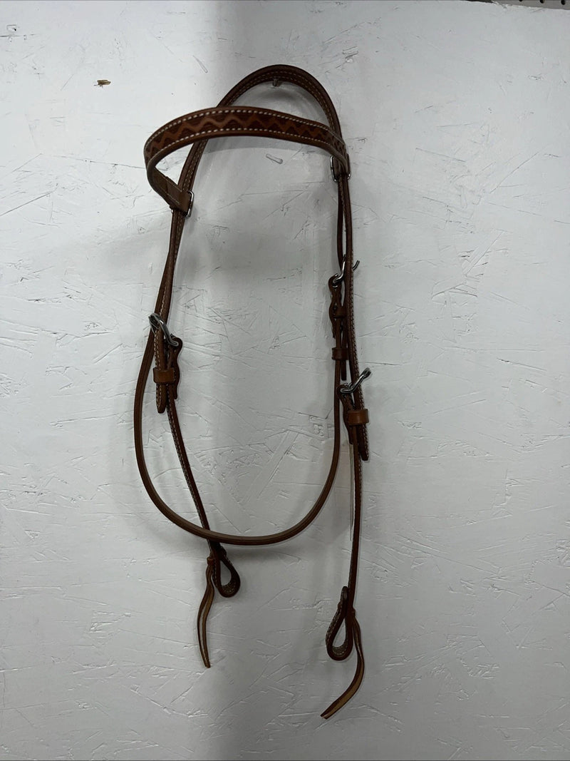 New Leather Tooled Tough 1 Browband Headstall Silver Buckles S-59