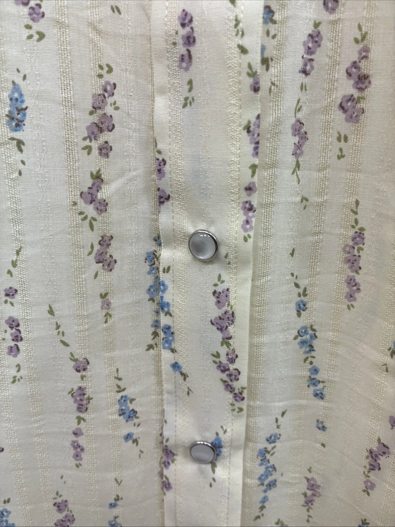 New Women’s White Horse Yellow Floral Long Sleeve Pearl Snap Small DD-47