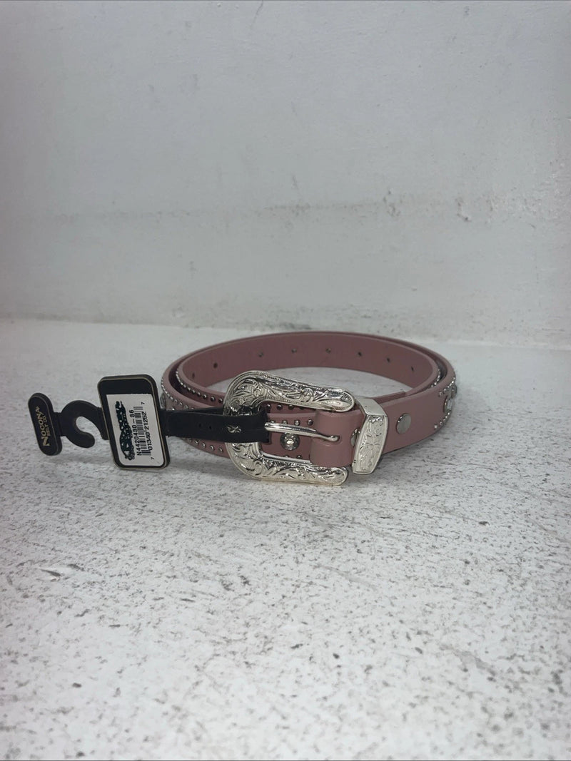 New Pink Genuine Leather Nocona Silver Bling 36” Belt #4420430 Z-12