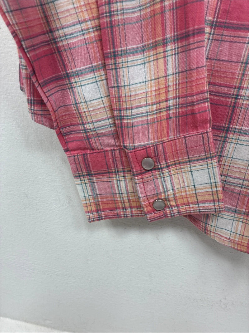 New Women’s Cumberland Pink Plaid Long Sleeve Pearl Snap Medium KK-109