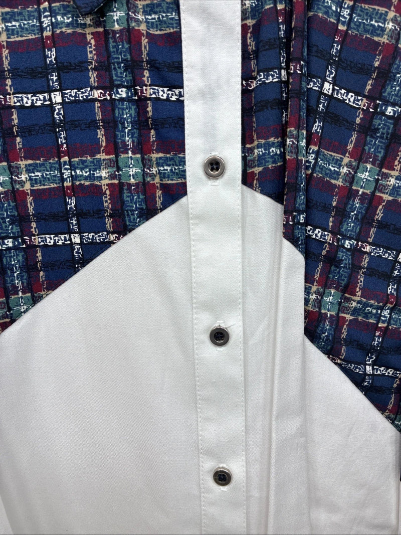 New Women’s Cowboy Threads White Blue Long Sleev Button Up Large MM-122 