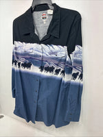 New Women’s Cumberland Multicolor Horse Design Long Sleeve Pearl Snap 2XL GG-42
