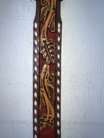 New Red Genuine Leather Longhorn Tooled 30” Belt #82828 JJ-140