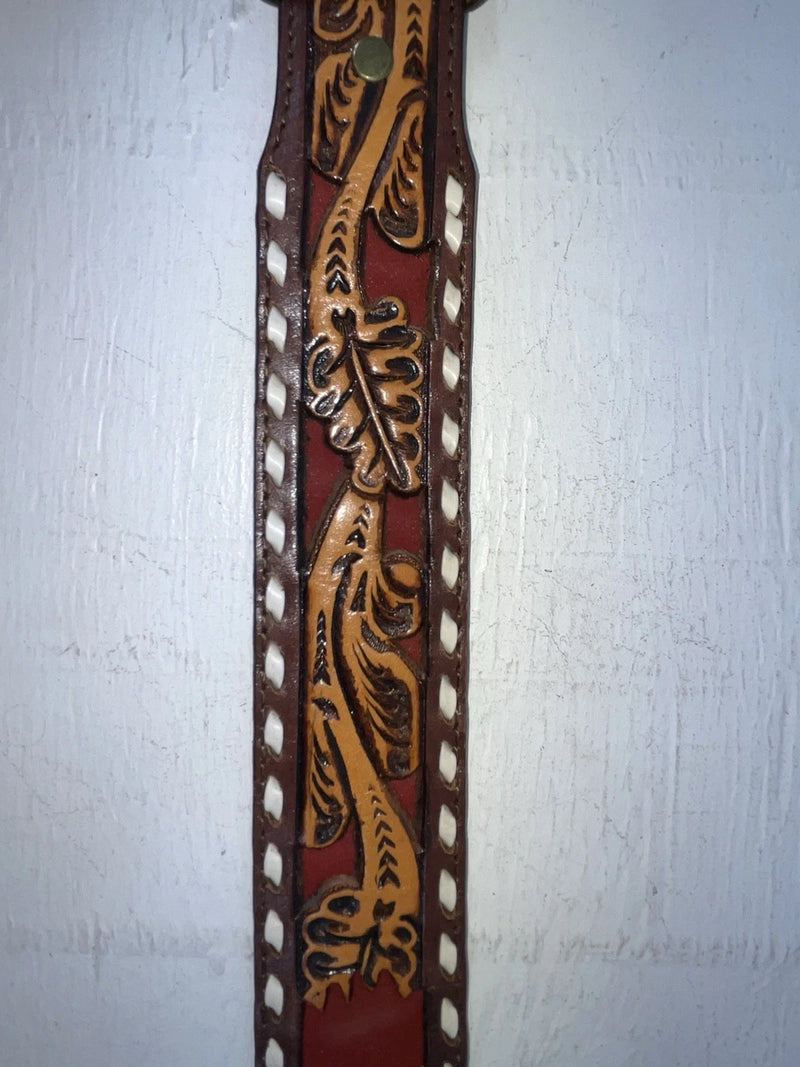 New Red Genuine Leather Longhorn Tooled 30” Belt #82828 JJ-140