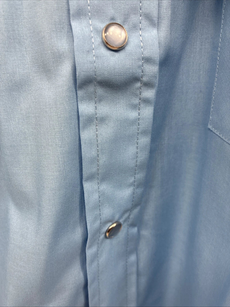 New Men’s ELY Cattleman Simple Blue Short Sleeve Pearl Snap 16 Large A-31