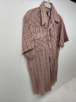 New Women’s Pandhanel Slim Red Plaid Short Sleeve Pearl Snap 15.5 Large MM-20