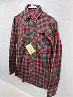 New Men’s ELY Plains Red Plaid Long Sleeve Pearl Snap 14.5 X 33 Small AA-94