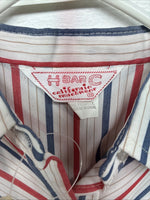 Me Siemens H Bar C Red Blue Stripe Long Sleeve Pearl Snap Size 34 LL-46
