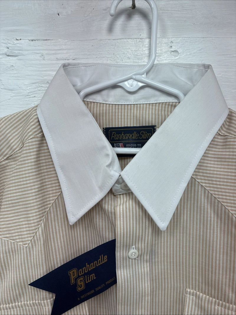 New Men’s Panhandle Slim Tan Stripe Long Sleeve Button Up Medium M-38
