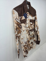 New Women’s Western Trends Brown Design Long Sleeve Pearl Snap Small MM-63