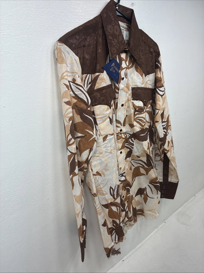New Women’s Western Trends Brown Design Long Sleeve Pearl Snap Small MM-63
