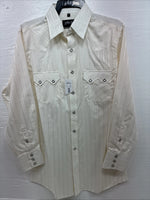 New Men’s White Horse White Gold Stripe Long Sleeve Pearl Snap Medium J-82