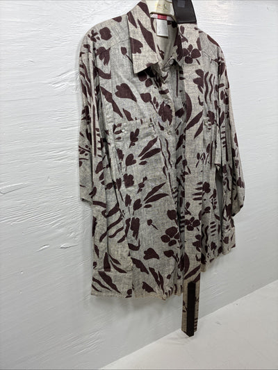 New Men’s H Bar C Brown Design  Long Sleeve Pearl Snap Medium With Belt K-20