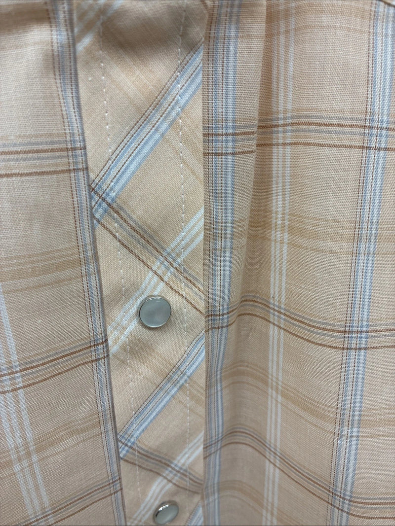 New Men’s ELY Cattleman Orange Plaid Short Sleeve Pearl Snap Large X-28