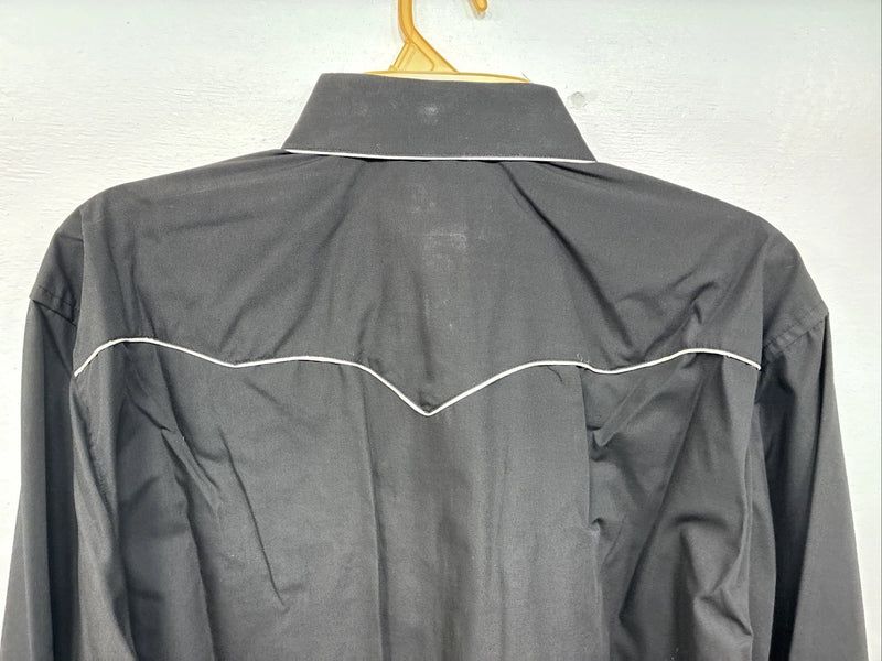 New Women’s White Horse Black Design Long Sleeve Pearl Snap Medium LL-87