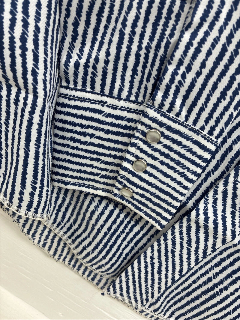 New Men’s Dickson Jenkins Blue White Stripe Long Sleeve Pearl Snap Medium T-90