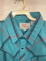 New Men’s ELY Diamond Blue Plaid Long Sleeve Pearl Snap Large CC-40