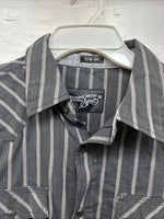 New Men’s Moonshine Spirit Gray Stripe Long Sleeve Pearl Snap Medium K-71