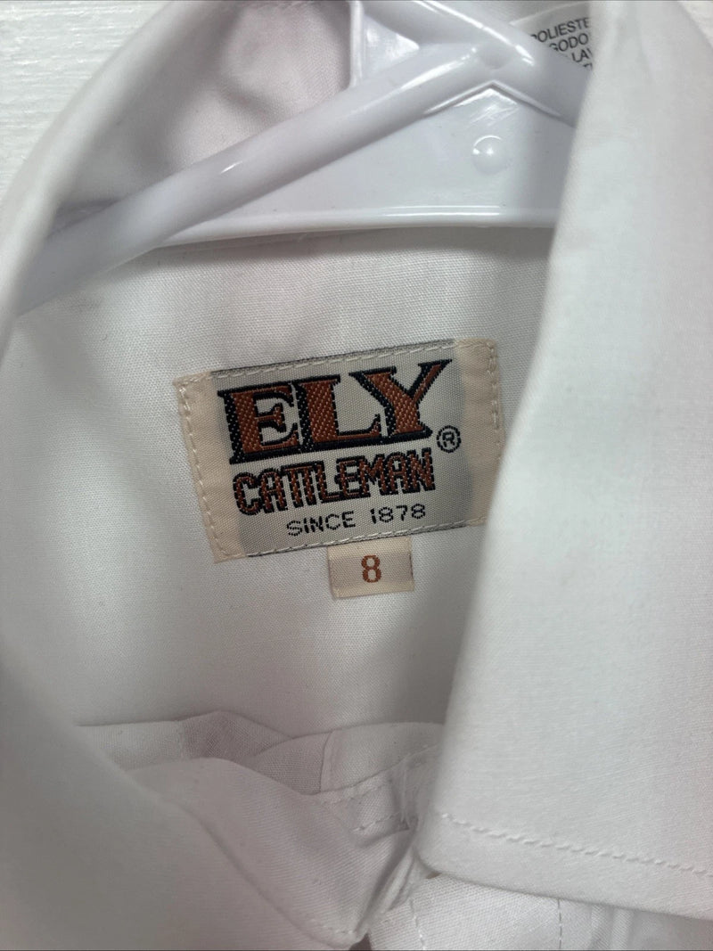 New Boys ELY Cattleman White Long Sleeve Pealr Snap Size 8 DD-49