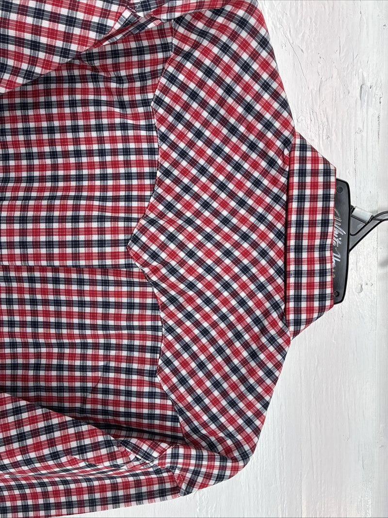 New Men’s White Horse Red Plaid Long Sleeve Pearl Snap XL J-25