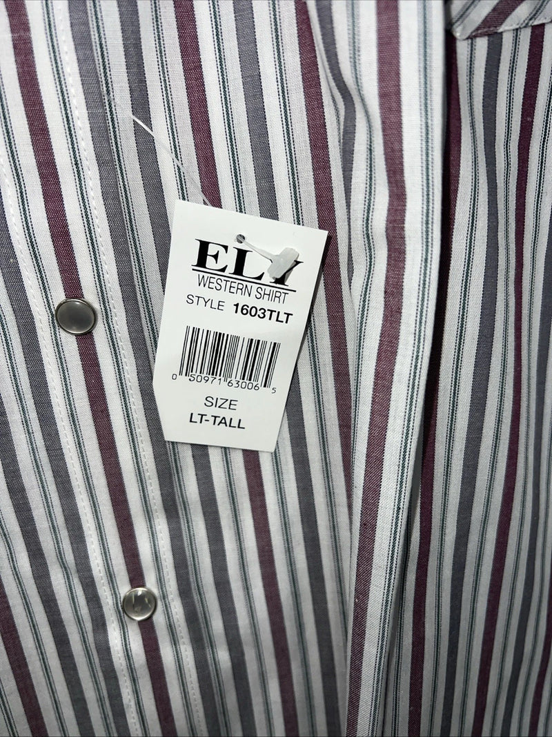 New Men’s Red Stripped ELY Cattleman Short Sleeve Pearl Snap Shirt 16.5 LT S-20